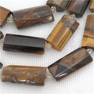 Tiger eye stone beads, faceted rectangle, approx 14-28mm