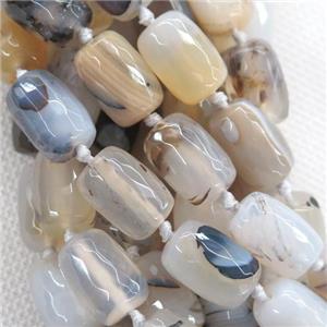 Heihua Agate Beads, faceted barrel, approx 10-14mm