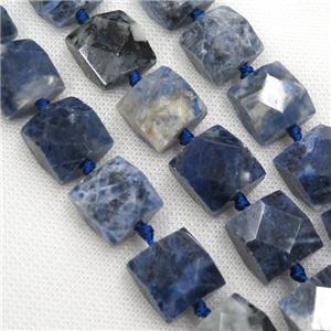 blue Sodalite beads, faceted square, approx 18x18mm