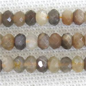 black SunStone beads, faceted rondelle, approx 3x5mm