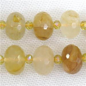yellow Iron Quartz beads Ferruginous faceted rondelle, approx 13-18mm