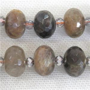 black SunStone Beads, faceted rondelle, approx 13-18mm
