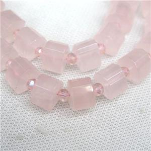 Rose Quartz triangle beads, faceted, approx 15mm