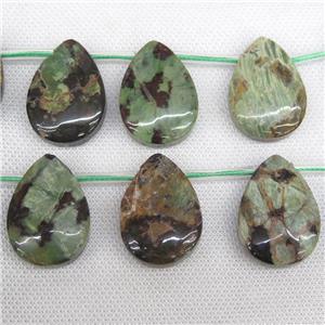green Opal Jasper teardrop beads, topdrilled, approx 25-35mm