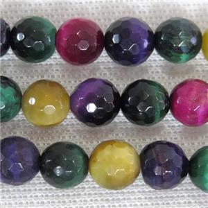 round faceted Tiger eye stone beads, mixed color, approx 14mm dia