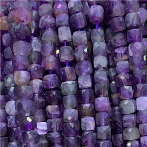 purple Amethyst Beads, faceted cube, B-grade, approx 4x4mm