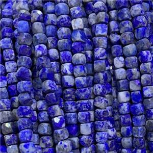 blue Lapis Lazuli Beads, faceted cube, approx 3x3mm