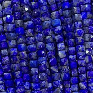 blue Lapis Lazuli Beads, faceted cube, approx 4x4mm