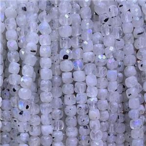 white MoonStone Beads, faceted cube, approx 4x4mm