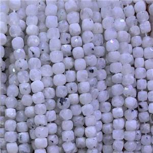 white MoonStone Beads, faceted cube, approx 4x4mm