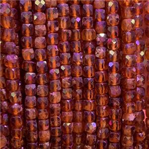 red Carnelian Agate beads, faceted cube, approx 4x4mm