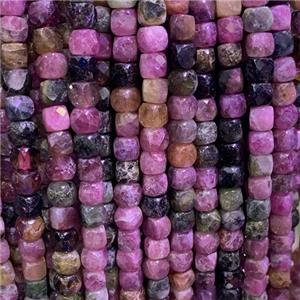 pink Tourmaline Beads, faceted cube, approx 4x4mm
