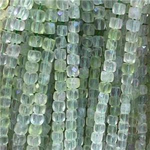 green Prehnite Beads, faceted cube, approx 4x4mm