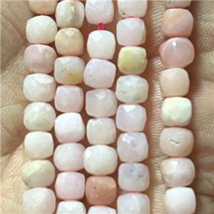 pink Opal Stone Beads, faceted cube, approx 4x4mm