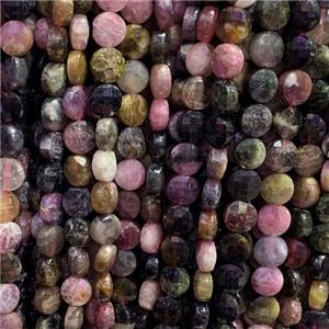 multicolor Tourmaline Beads, faceted circle, approx 8mm dia