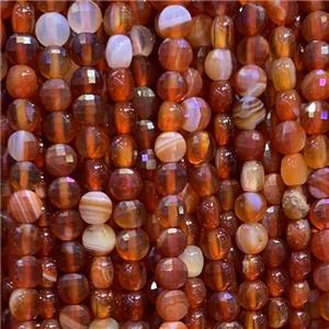 red Carnelian Agate Beads, faceted circle, approx 6mm dia