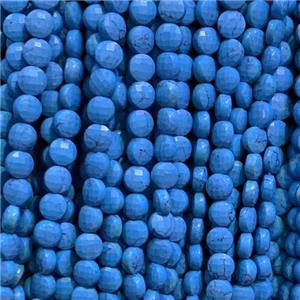 blue Tourquoise Beads, faceted circle coin, approx 4mm dia