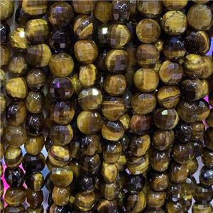Tiger eye stone beads, faceted circle, approx 8mm dia