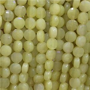 yello Chalcedony Beads, faceted circle, approx 8mm dia