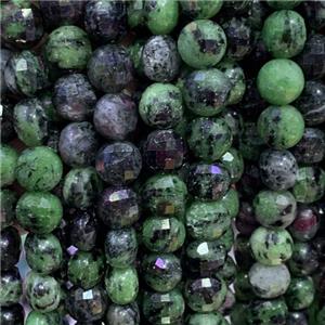Ruby Zoisite Beads, faceted circle, green, approx 4mm dia