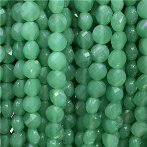 green Aventurine Beads, faceted circle, approx 8mm dia