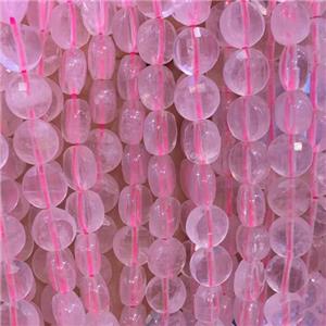 Rose Quartz Beads, faceted circle, pink, approx 8mm dia