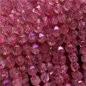 Strawberry Quartz Beads, star-cutting, approx 8mm dia