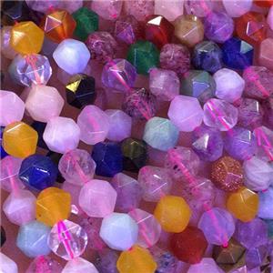 mix Gemstone Beads, star-cutting, approx 8mm dia