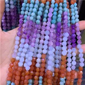 mix Gemstone Beads, star-cutting, approx 12mm dia