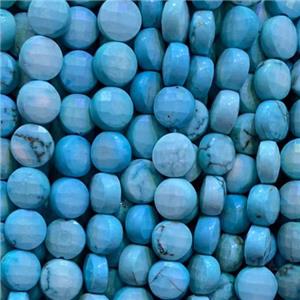 blue Hubei Turquoise Beads, faceted circle, approx 6mm dia