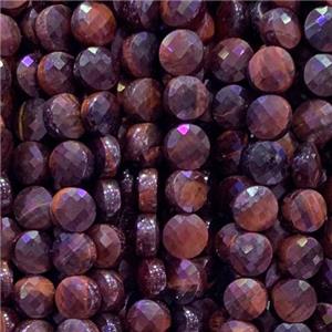 red Tiger eye stone beads, faceted circle, approx 6mm dia