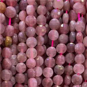 pink Strawberry Quartz Beads, faceted circle, approx 6mm dia