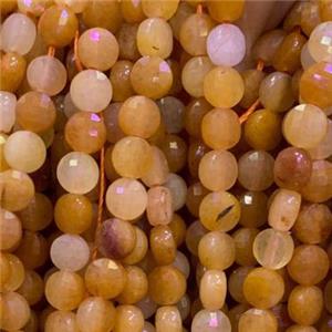 yellow Aventurine Beads, faceted circle, approx 6mm dia