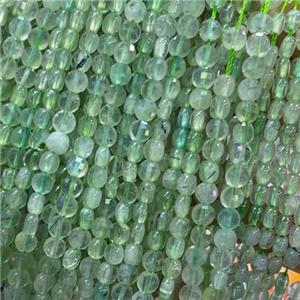 green Prehnite Beads, faceted circle, approx 4mm dia