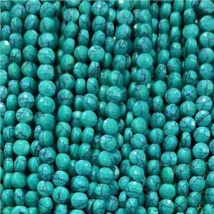 green Turquoise Beads, faceted circle, approx 4mm dia