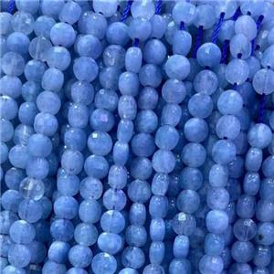 blue Aquamarine Beads, faceted circle, approx 4mm dia