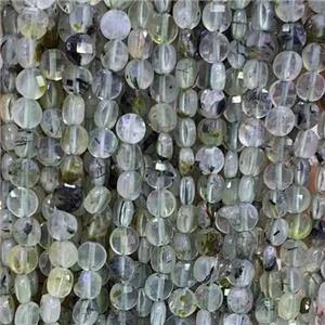 green Prehnite Beads, faceted circle, approx 4mm dia
