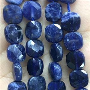 blue Sodalite beads, faceted square, approx 8x8mm