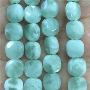 green Angelite Beads, faceted square, approx 8x8mm