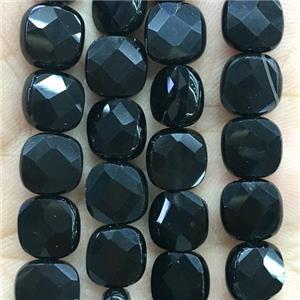 black Onyx Agate beads, faceted square, approx 6x6mm