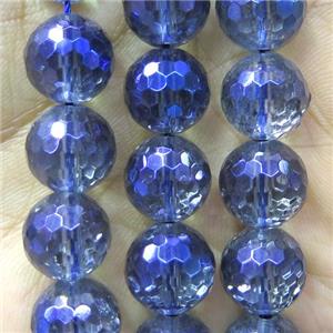 faceted round Clear Quartz beads, blue electroplated, approx 12mm dia