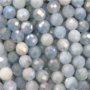 tiny Aquamarine beads, faceted round, AB color plated, approx 4mm dia