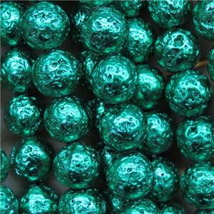 round lava stone beads, green plated, approx 8mm dia