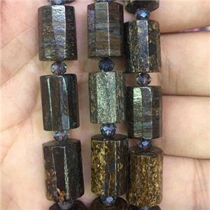 Bronzite beads, faceted cylinder, approx 12-16mm