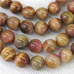 round Tiger eye stone beads, peach, approx 12mm dia