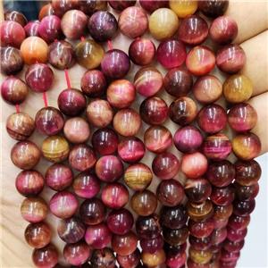 round Tiger eye stone beads, pink, approx 12mm dia