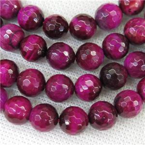 faceted round Tiger eye stone beads, hotpink, approx 6mm dia