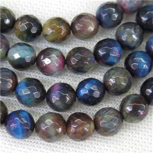 faceted round Tiger eye stone beads, multi color, approx 10mm dia