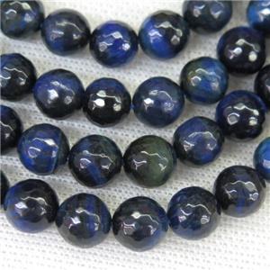 faceted round blue Tiger eye stone beads, approx 6mm dia