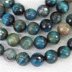 faceted round blue Tiger eye stone beads, approx 10mm dia